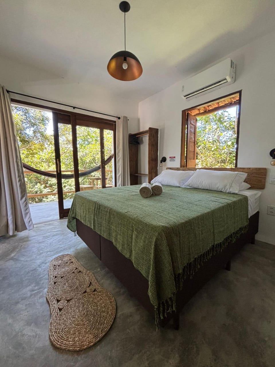 Bed, Photo of the whole room, Bedroom, towels, air conditioner