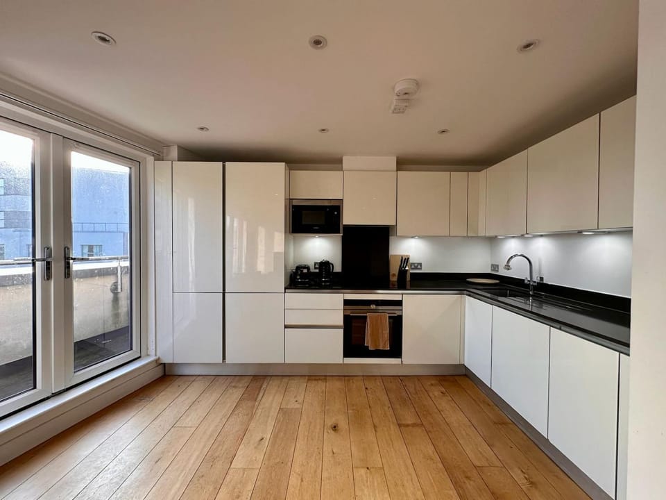 Kitchen or kitchenette, dishwasher, oven, stove