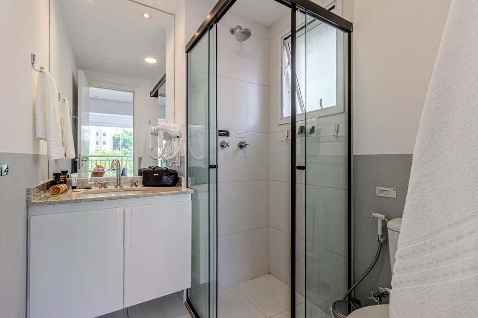 Shower, Day, Bathroom, bidet, hair dryier, locker, towels