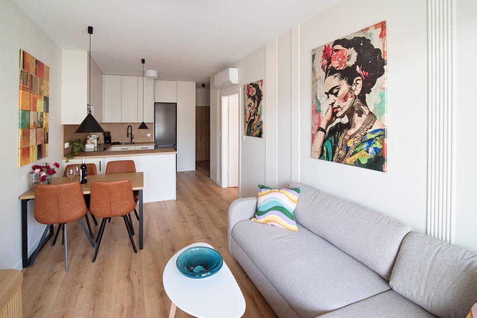 Living room, Dining area, microwave, oven, stove, kitchen, air conditioner