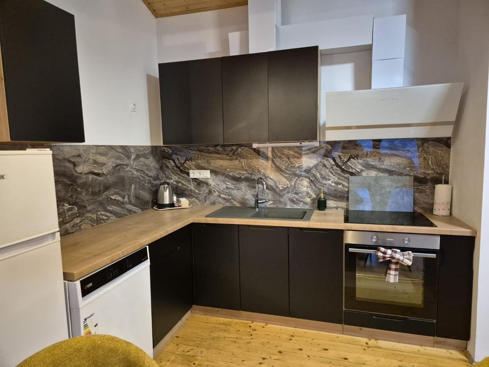 Kitchen or kitchenette, dishwasher, oven, stove