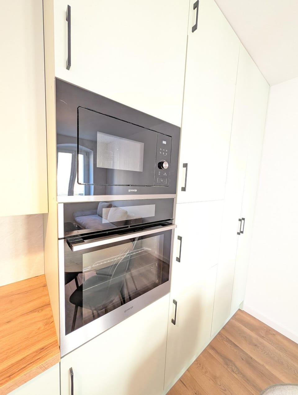 Kitchen or kitchenette, microwave
