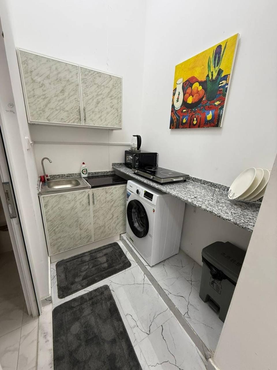 Kitchen or kitchenette, washing machine