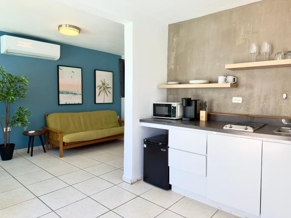 Kitchen or kitchenette, stove