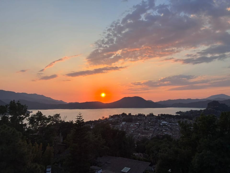 Nearby landmark, Natural landscape, Lake view, Mountain view, Sunset