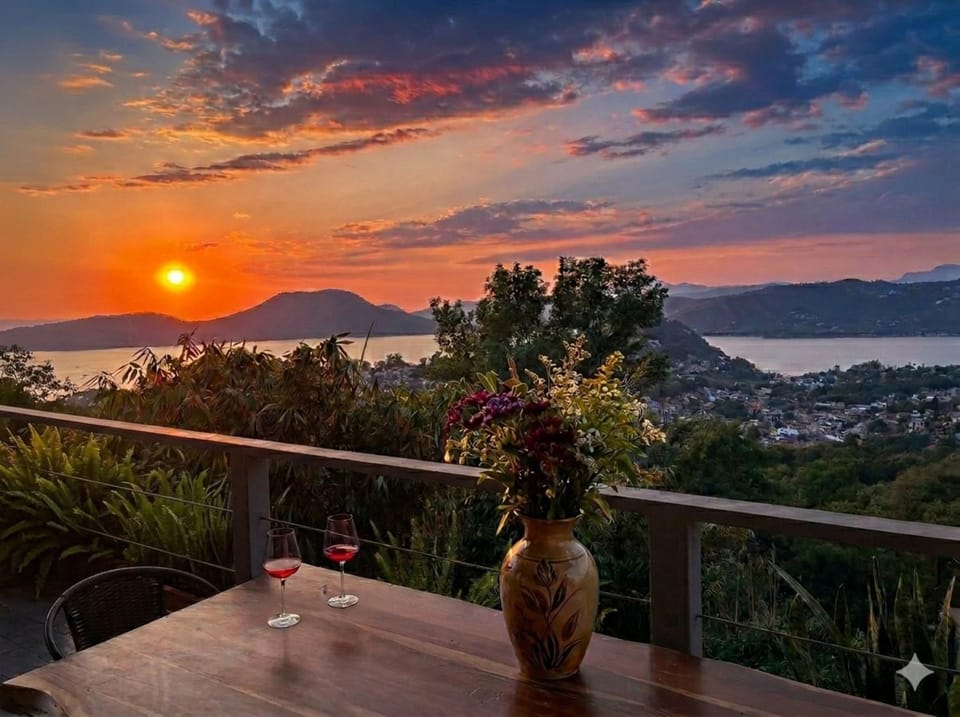 Nearby landmark, Natural landscape, View (from property/room), Balcony/Terrace, Lake view, Mountain view, Sunset