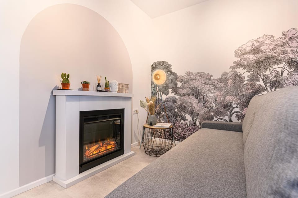 Living room, Photo of the whole room, Decorative detail, fireplace, fireplace