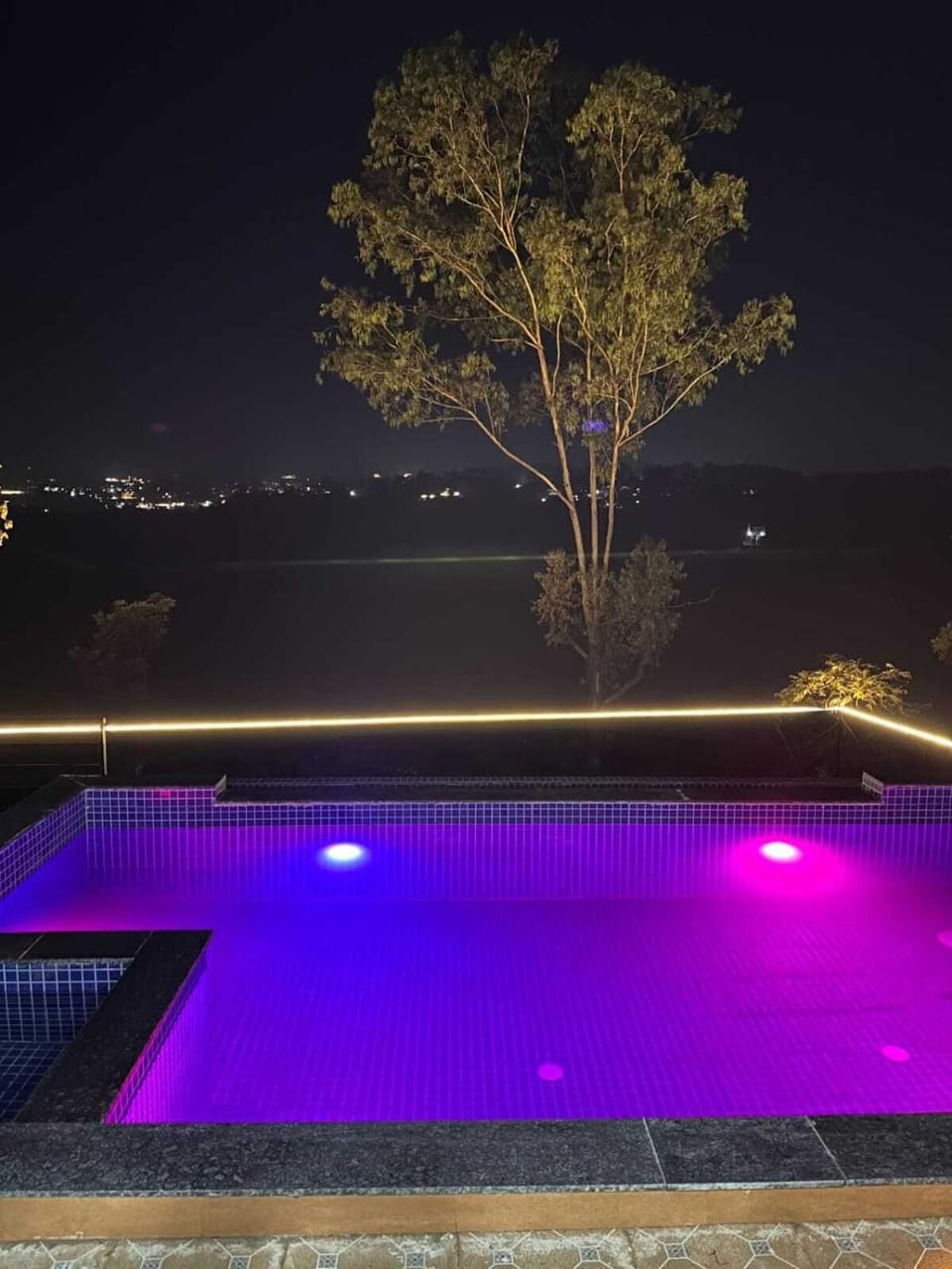 Night, Pool view, Swimming pool