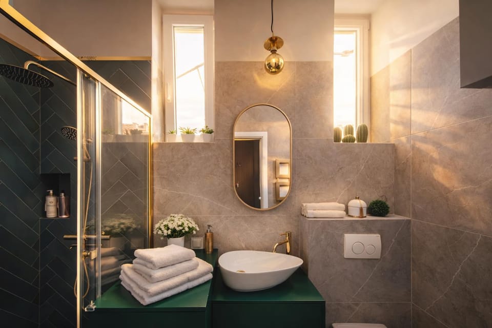Shower, Bathroom, Decorative detail, hair dryier, heating, internet, soundproof, towels, washing machine