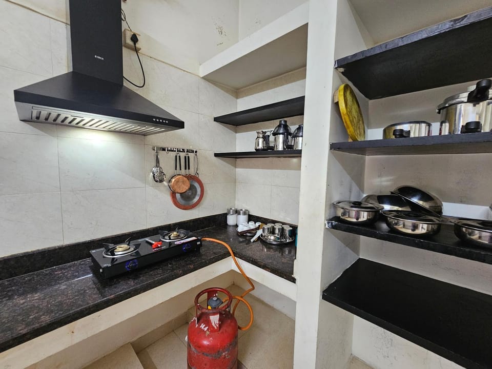Kitchen or kitchenette, stove