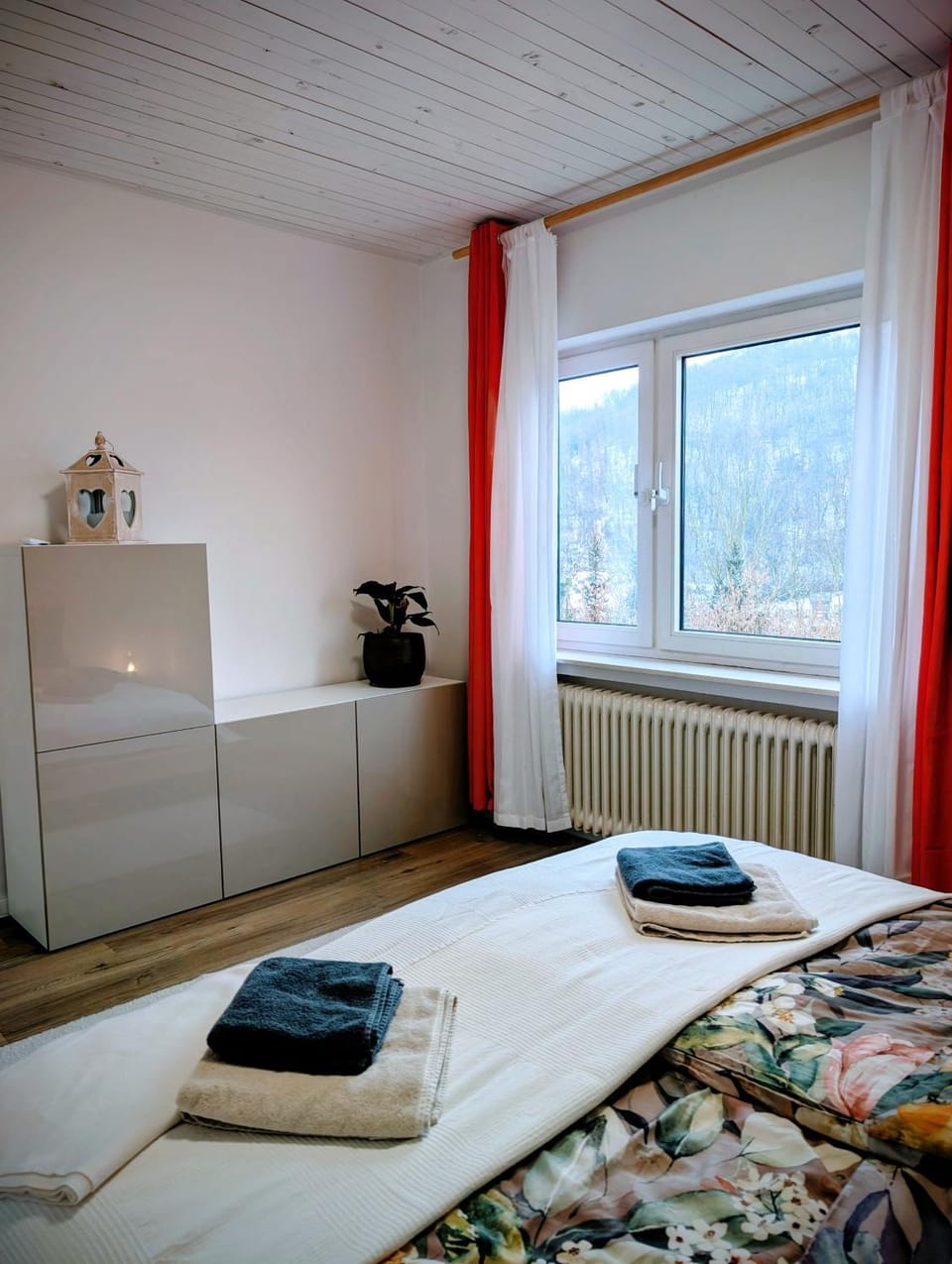 Bed, wardrobe