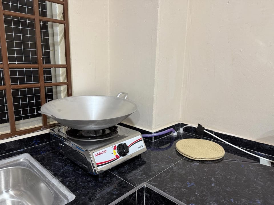 Kitchen or kitchenette, stove