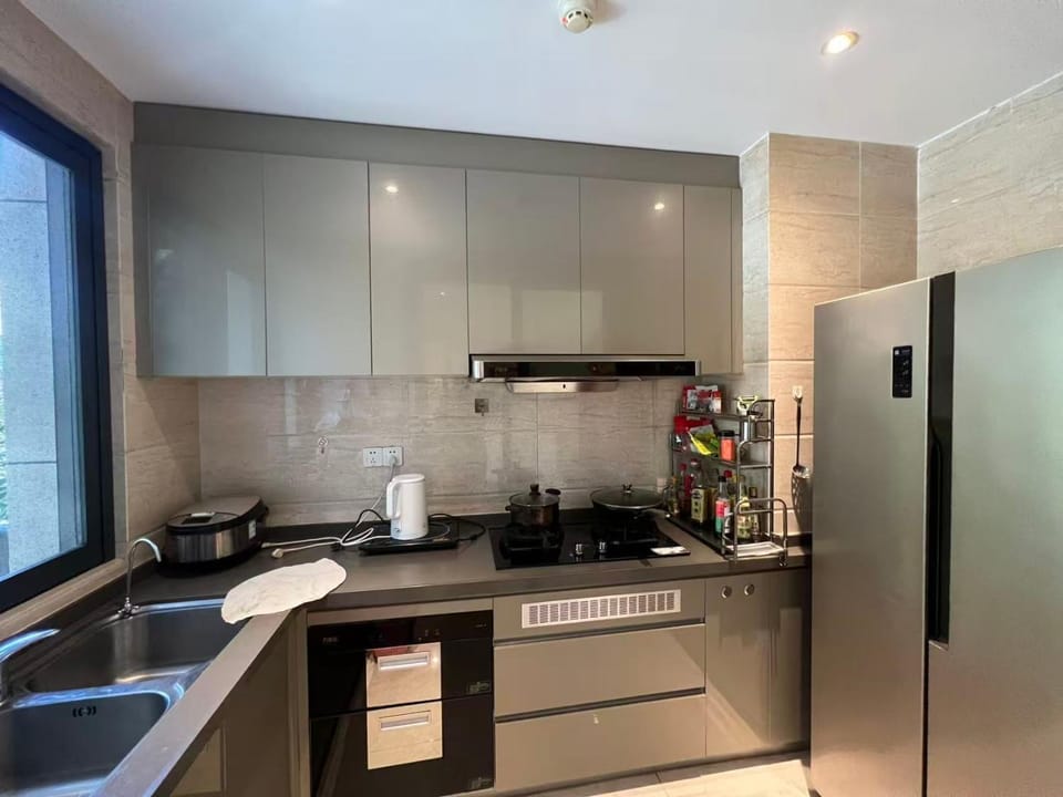 Kitchen or kitchenette, stove