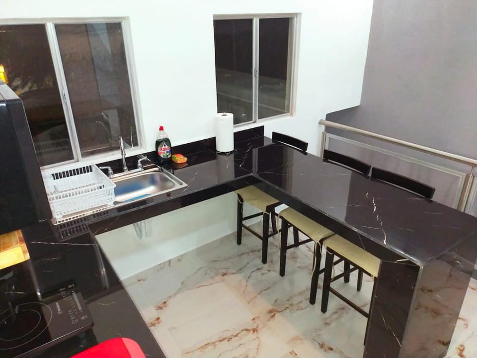 Kitchen or kitchenette, stove