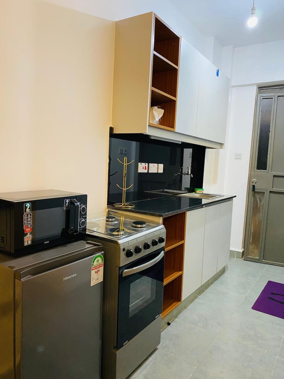 Kitchen or kitchenette, stove