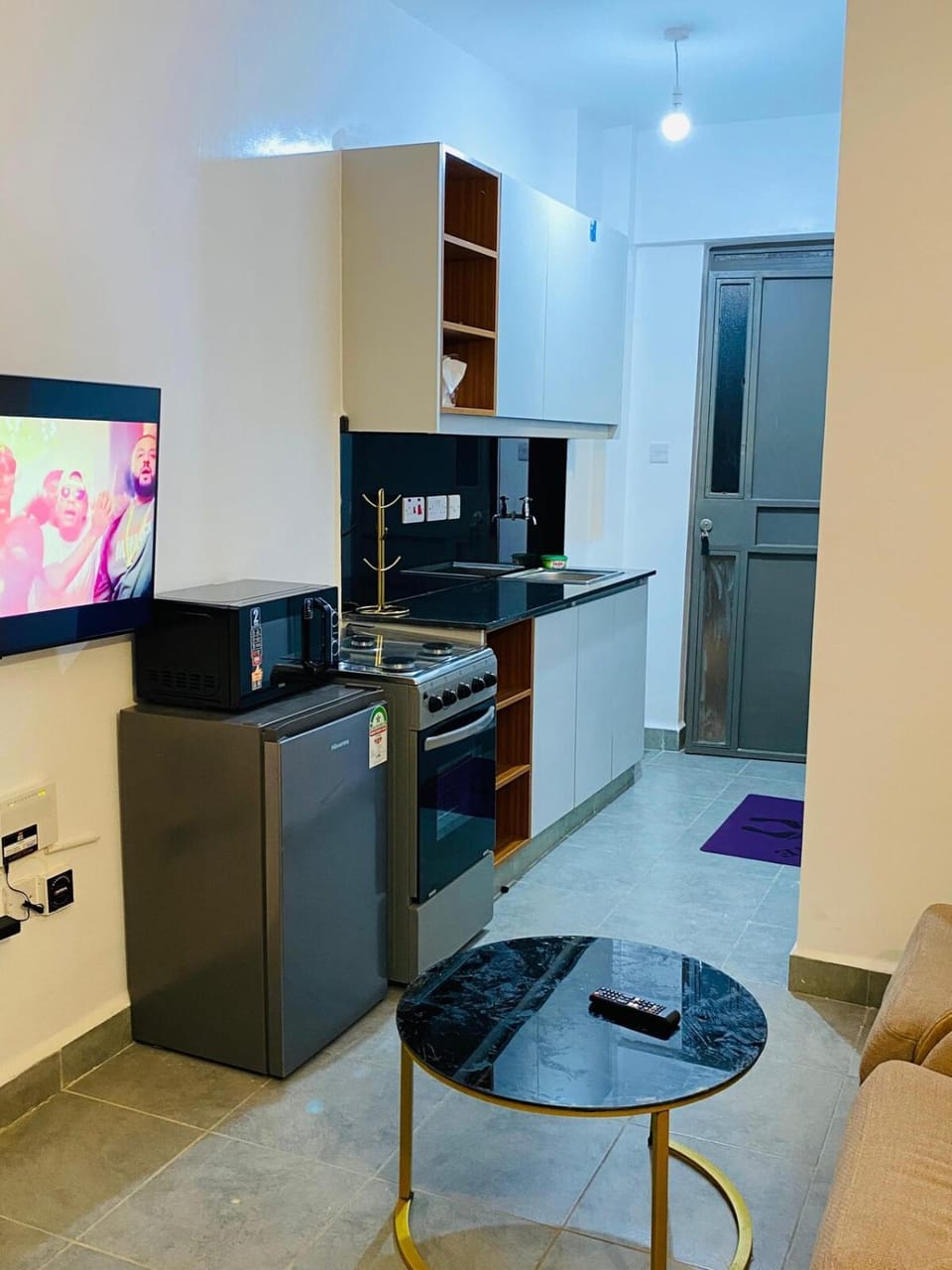 Kitchen or kitchenette, stove