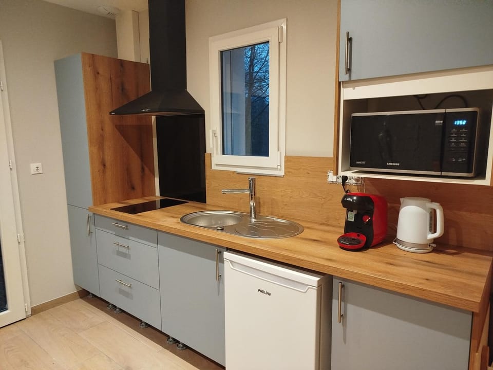 Coffee/tea facilities, Kitchen or kitchenette, stove, toaster