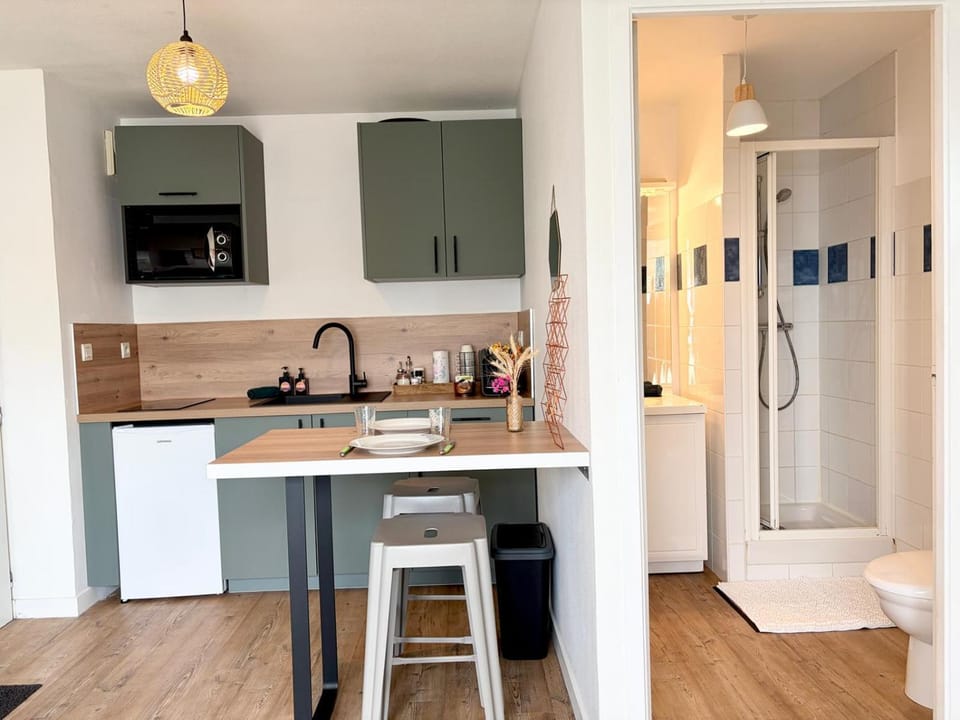 Coffee/tea facilities, Kitchen or kitchenette, stove, washing machine