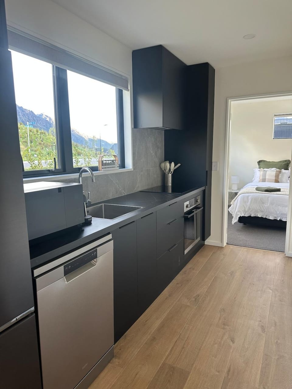 dishwasher, microwave, stove, kitchen