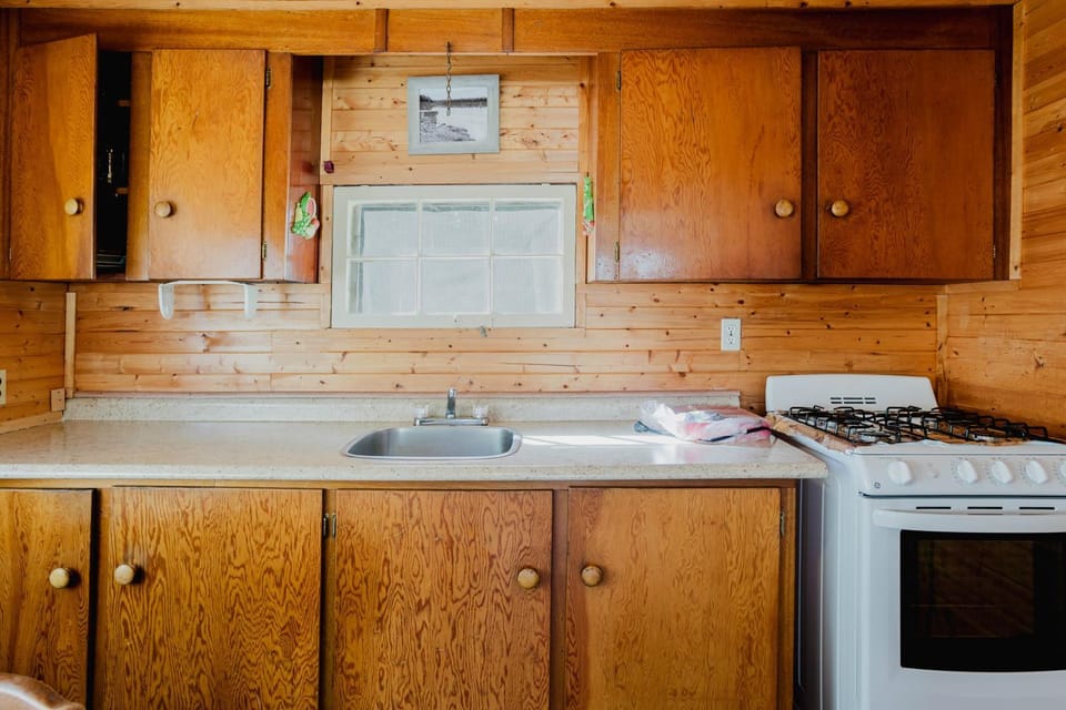 Kitchen or kitchenette, stove