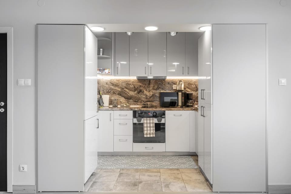 Kitchen or kitchenette, dishwasher, oven