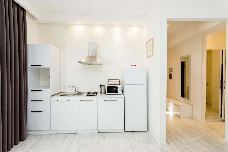 Kitchen or kitchenette, minibar, oven, stove