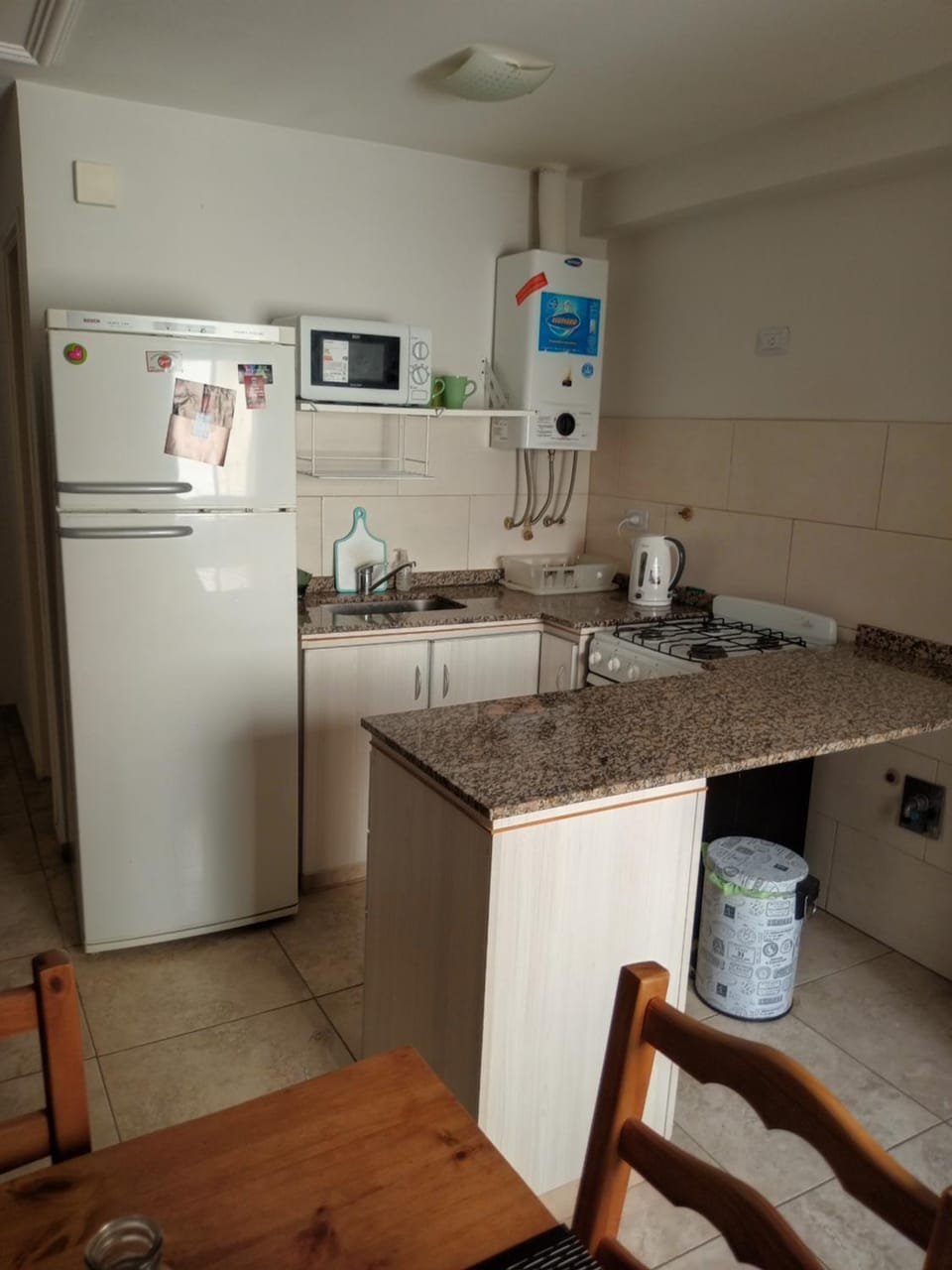 Kitchen or kitchenette, microwave, oven