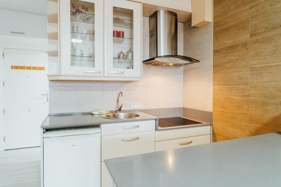 Kitchen or kitchenette, stove