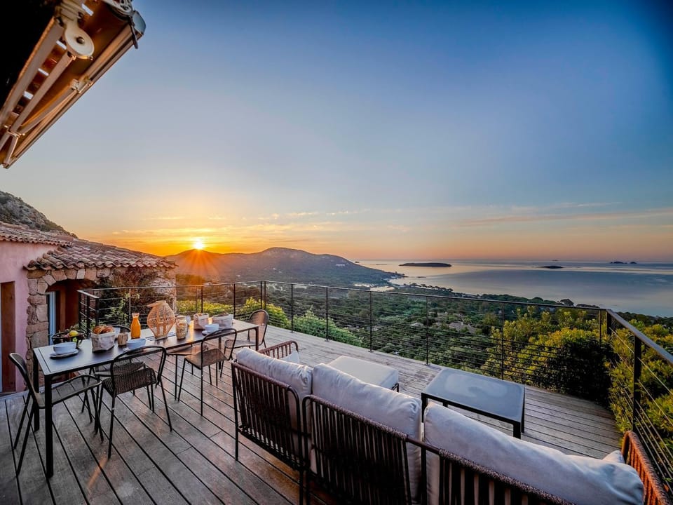Patio, Natural landscape, Mountain view, Sea view, Sunset
