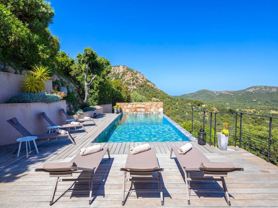 Patio, Spring, Day, Natural landscape, Mountain view, Pool view, Swimming pool, sunbed