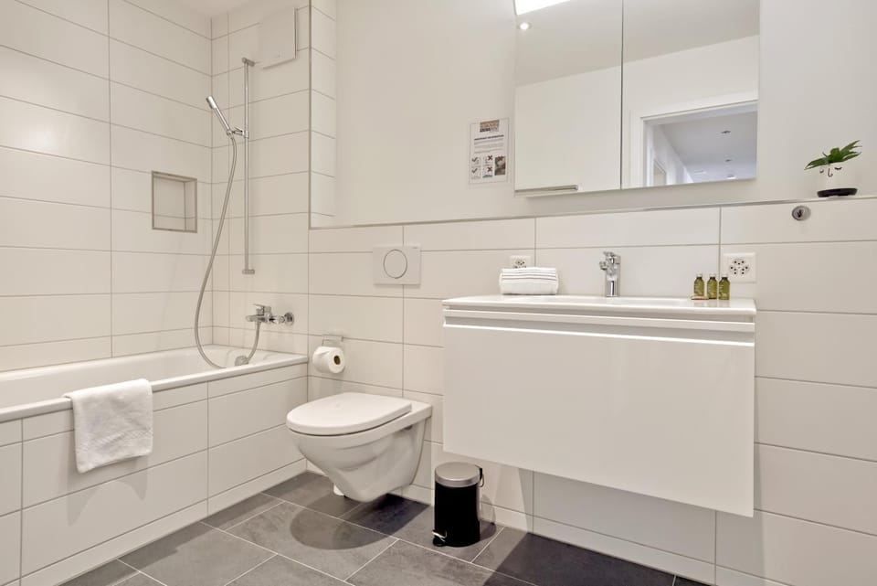 Toilet, Bathroom, Bath, hair dryier, towels