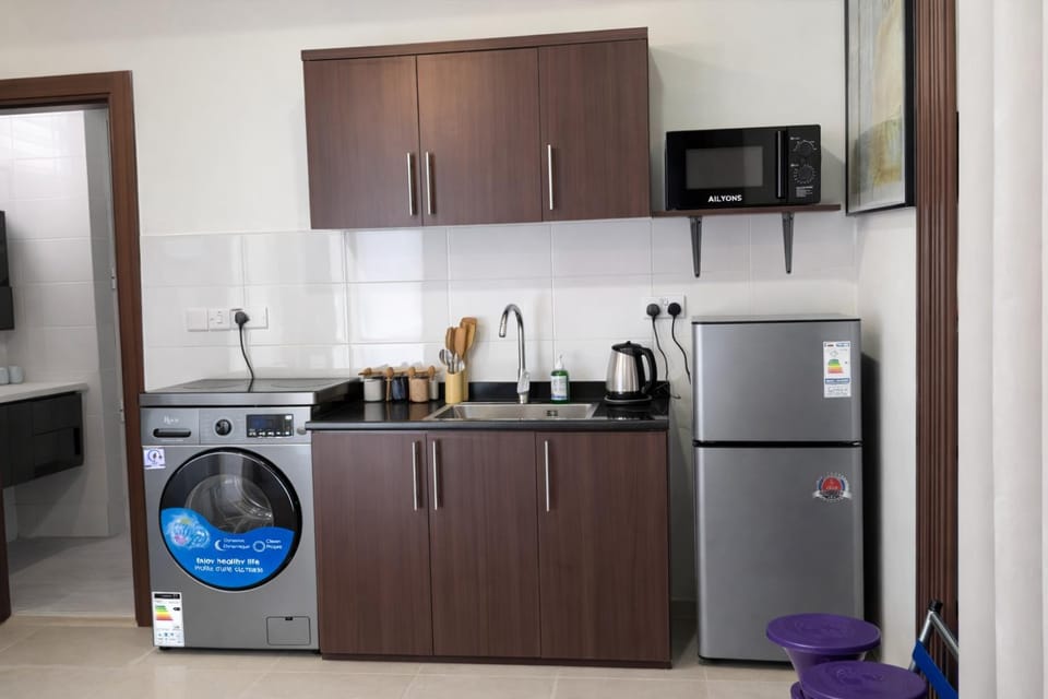 Coffee/tea facilities, Kitchen or kitchenette, dishwasher, stove, washing machine, dryer