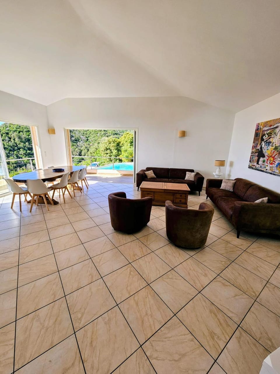 Patio, Living room, Dining area, Pool view, Swimming pool