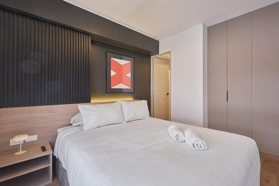 Bed, wardrobe