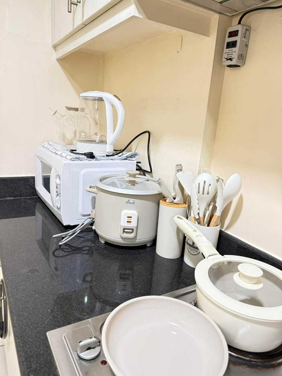 Kitchen or kitchenette, microwave