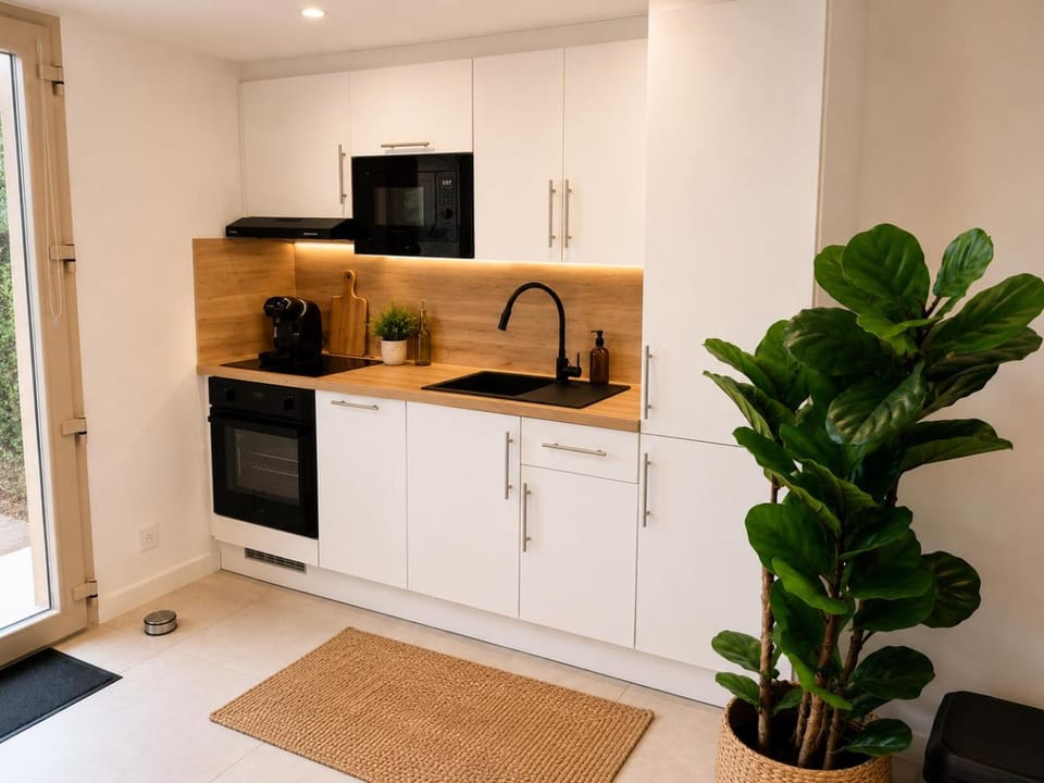 Kitchen or kitchenette, minibar, oven, stove