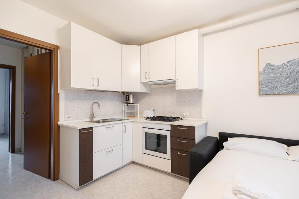 Kitchen or kitchenette, stove