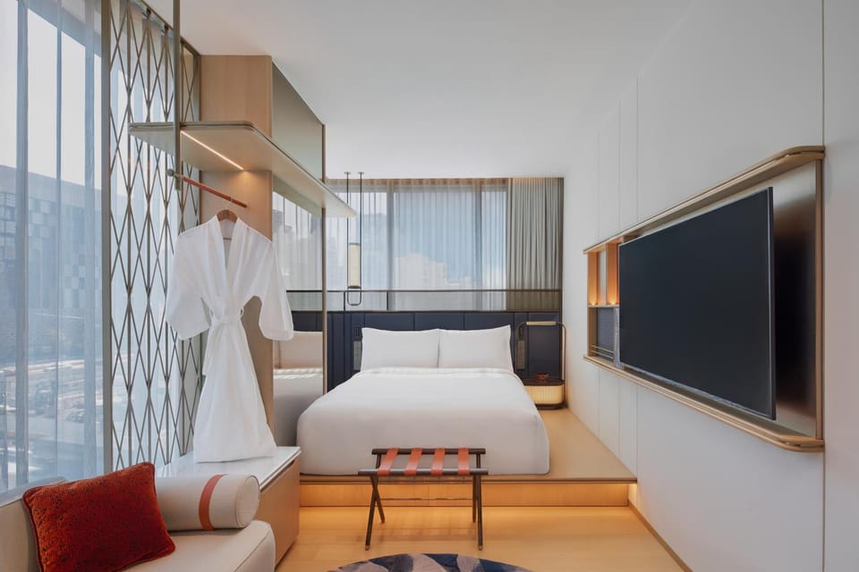 Bed, Bedroom, City view