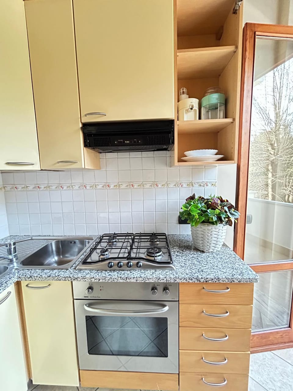 Kitchen or kitchenette, stove