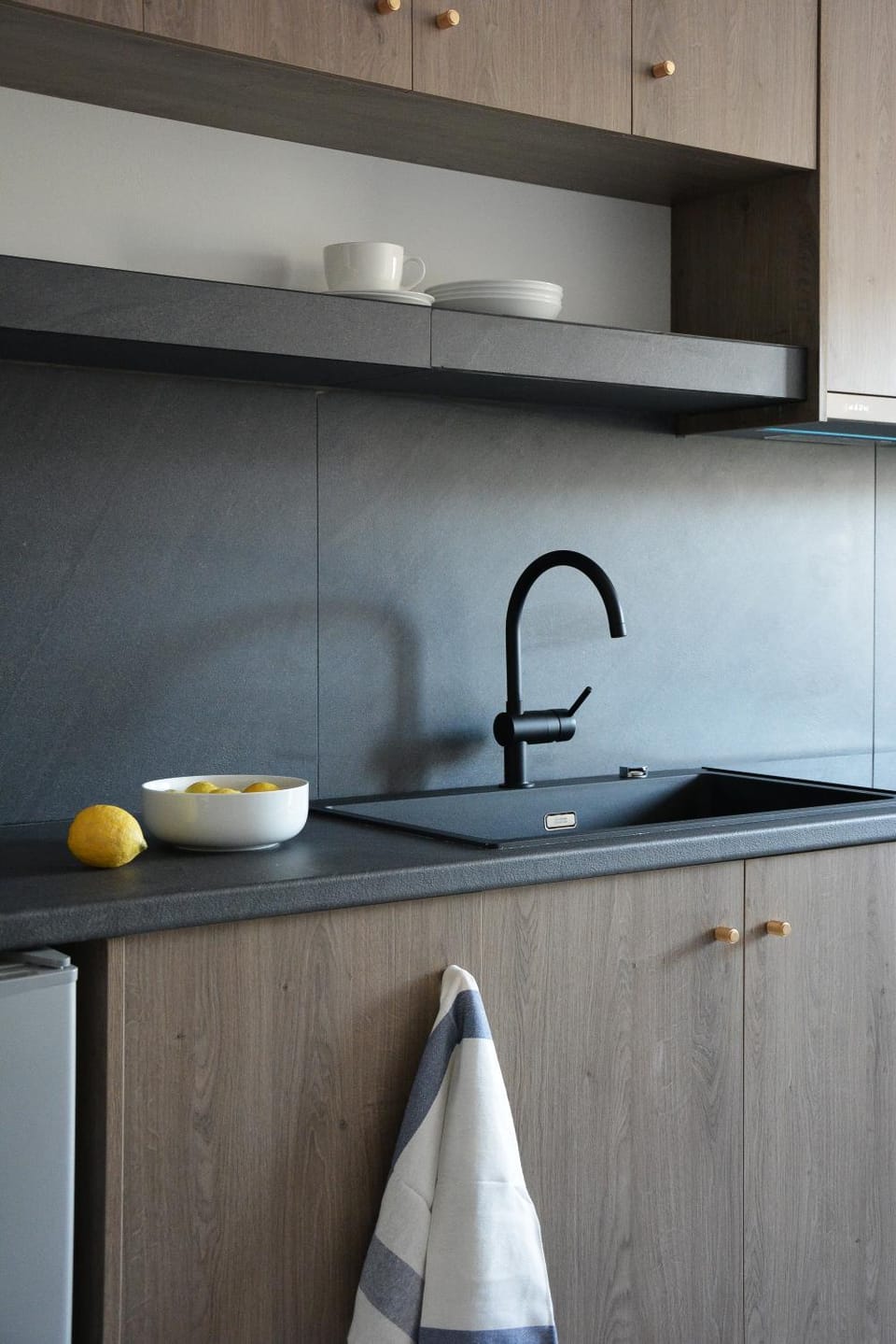 Kitchen or kitchenette, stove