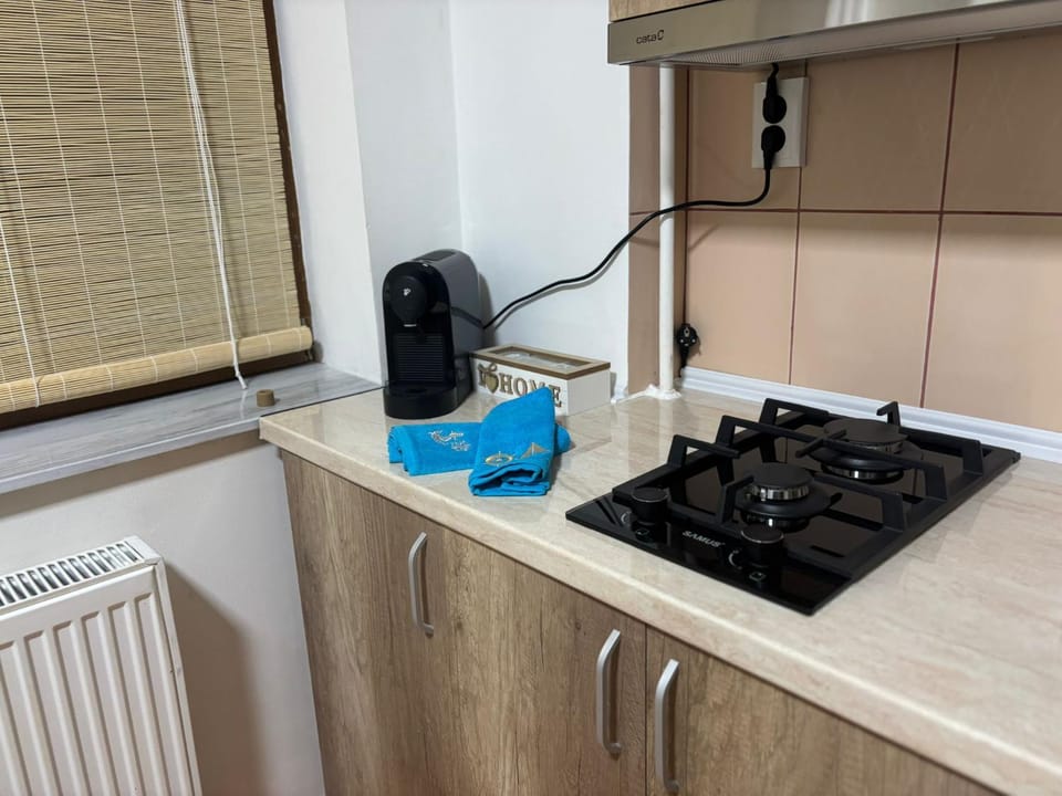 Kitchen or kitchenette, stove