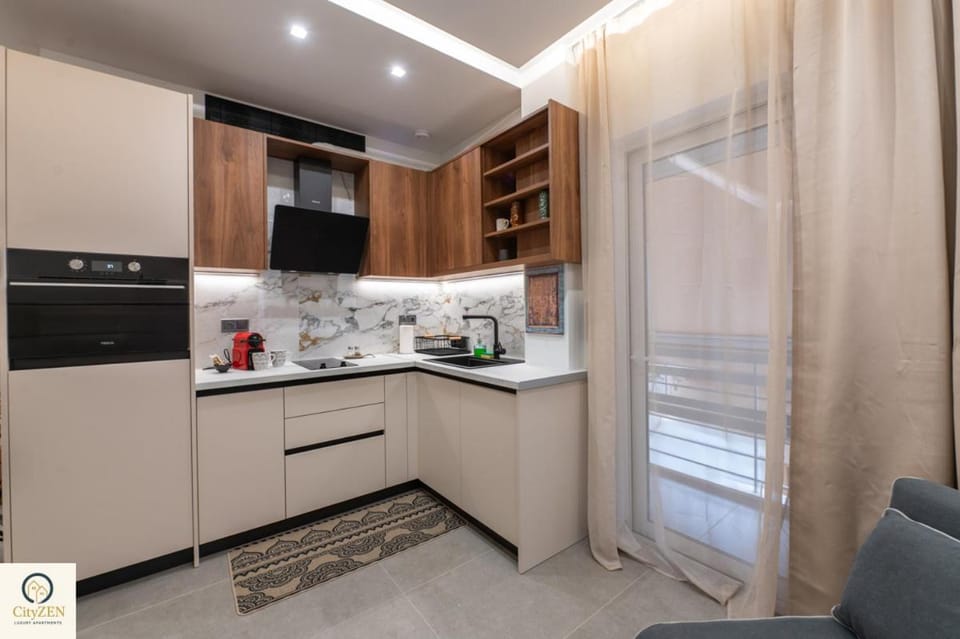 Kitchen or kitchenette, stove