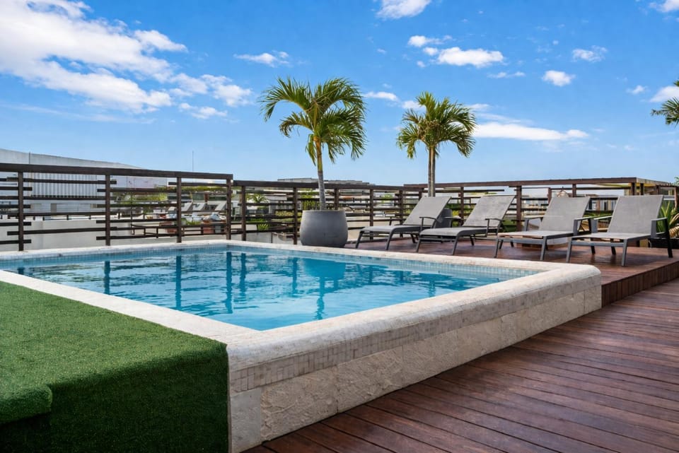 Panoramic Oceanview Pool at Aldea Thai Apartment in Playa del Carmen