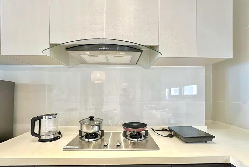 Kitchen or kitchenette, stove