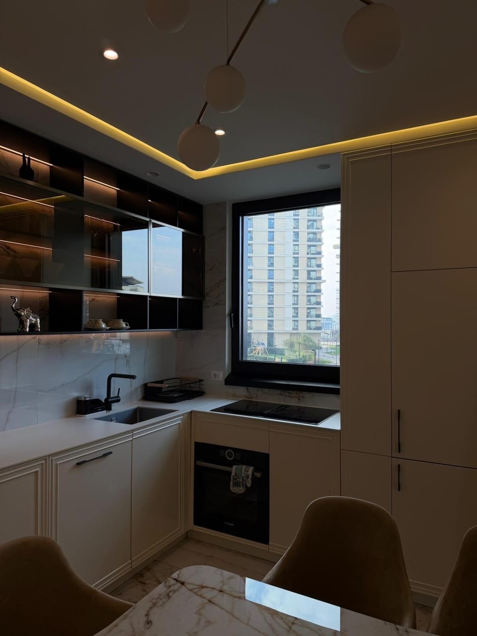 Kitchen or kitchenette, stove