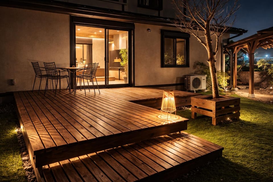 Property building, Night, Garden