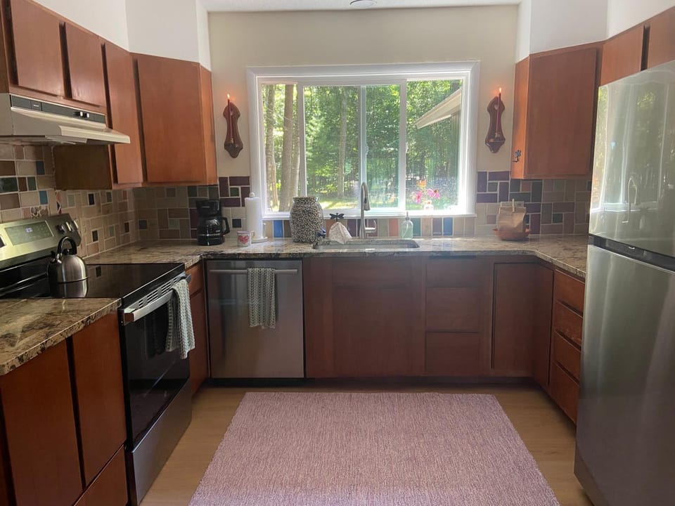 Kitchen or kitchenette, dishwasher, oven, stove