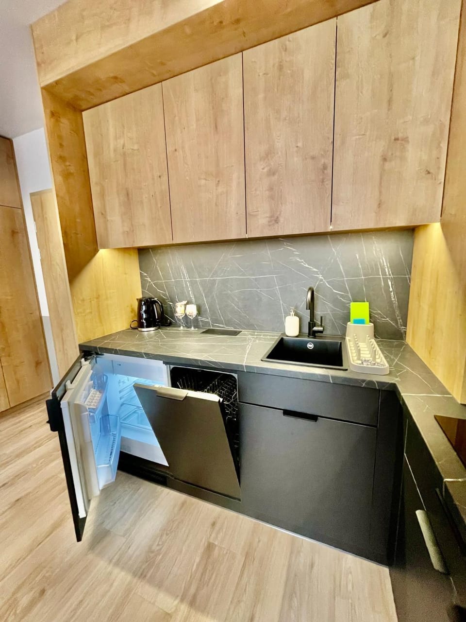 Kitchen or kitchenette, dishwasher, minibar, stove