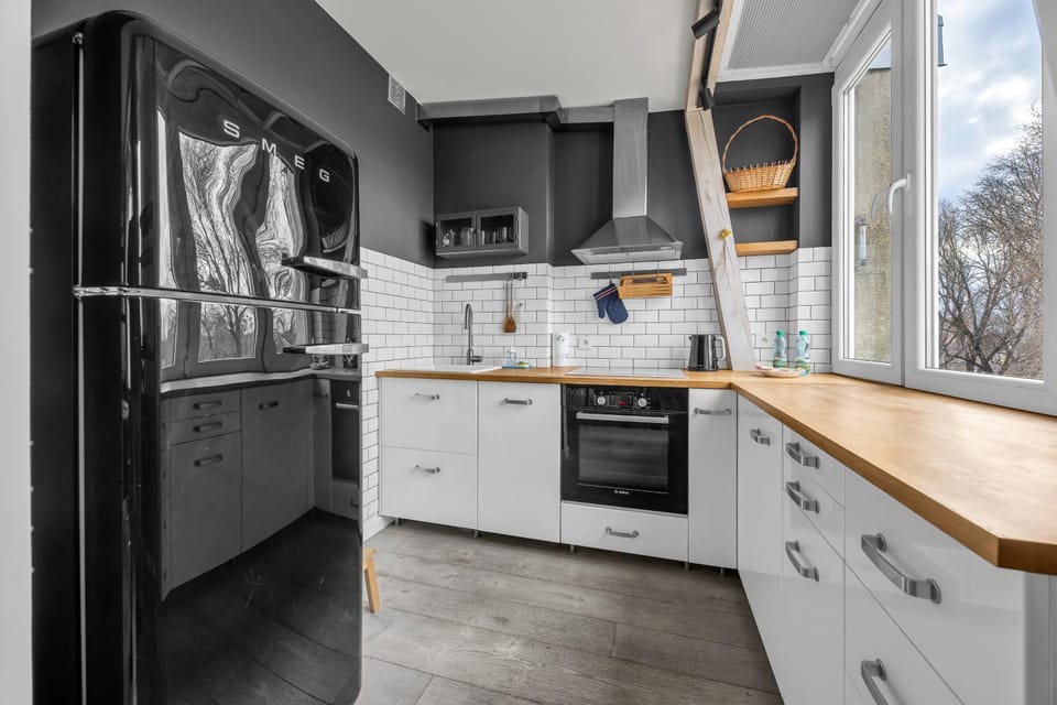 Kitchen or kitchenette, dishwasher, oven, stove