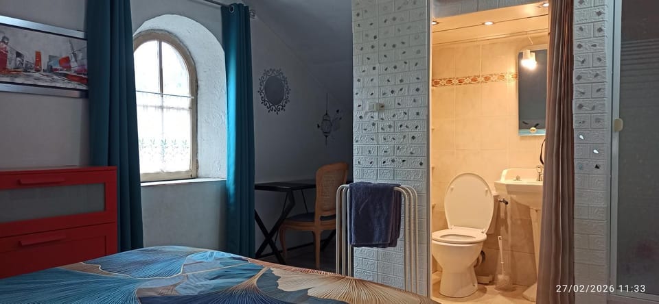 Toilet, Bed, Bathroom, Photo of the whole room, Bedroom